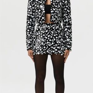 Naked Wardrobe Black and White Sequin Mini Skirt